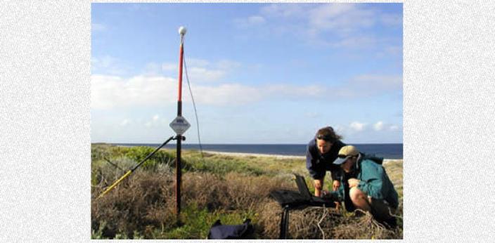Two scientists performing a survey on Long Island