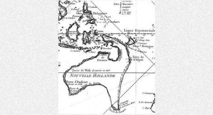 Hand drawn map depicting Dampier's exploration of the Indian Ocean