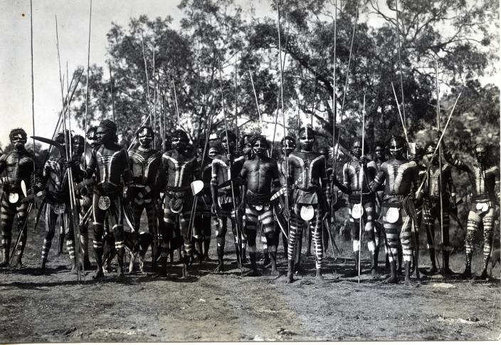 Image of a group of Sunday Island men dressed for ceremony