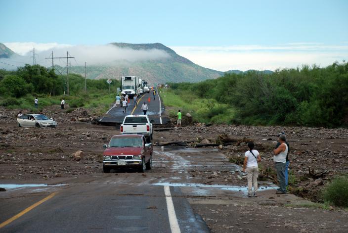 Flooded and washed out roadway en route to Loreto