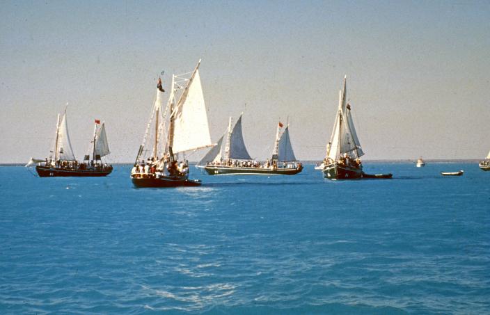 A group of luggers racing. 