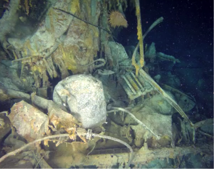 An unexploded mine on the  Kormoran.