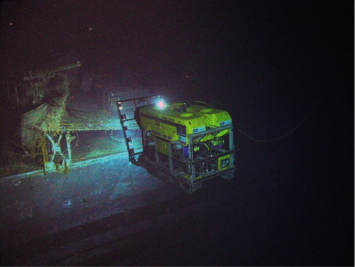 An ROV filming the HMAS Sydney anti aircraft gundeck and torpedo launching mount