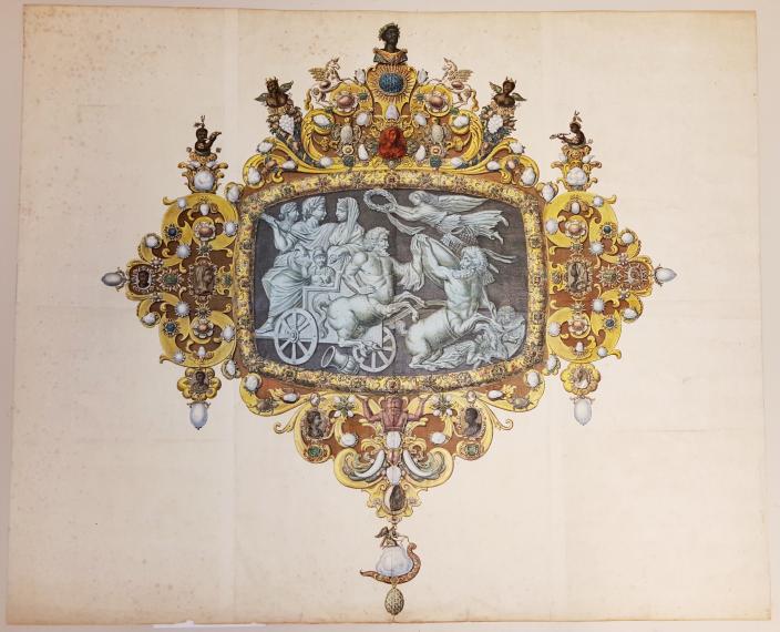 Hand-coloured print ca. 1765 by Simon Fokke, cameo