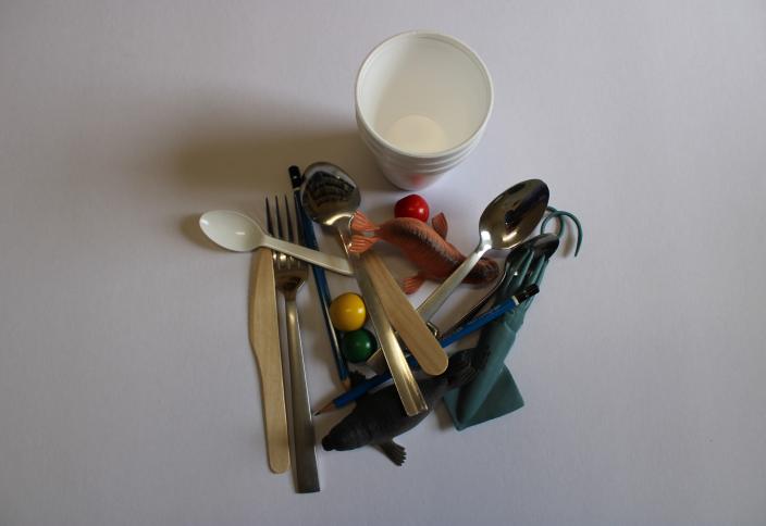 Cutlery, pencils and plastic toys