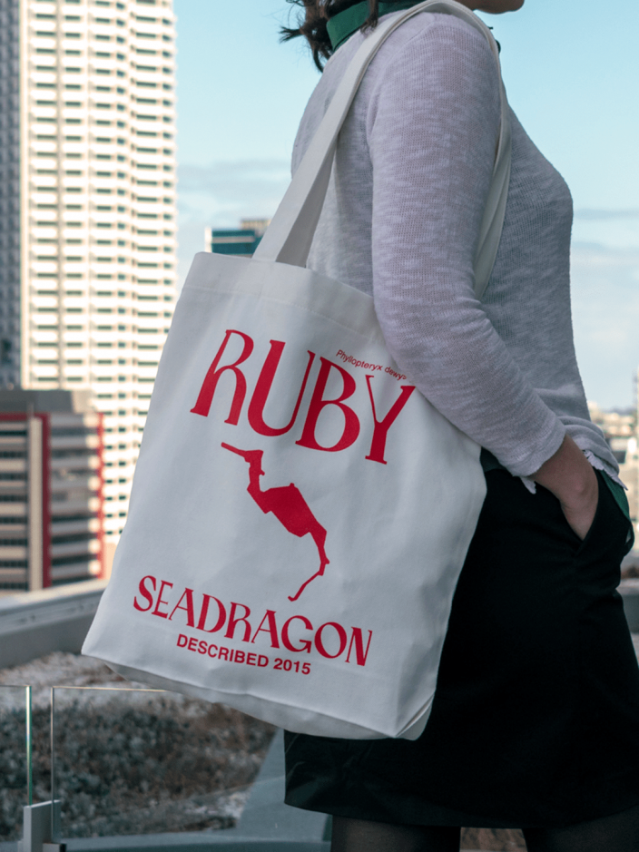 A canvas bag with the words Ruby Seadragon in a sweet typeface.