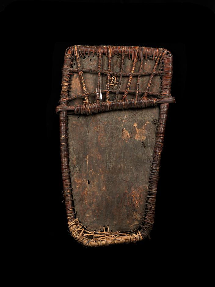 A Pig skin shield with a rattan Framework.