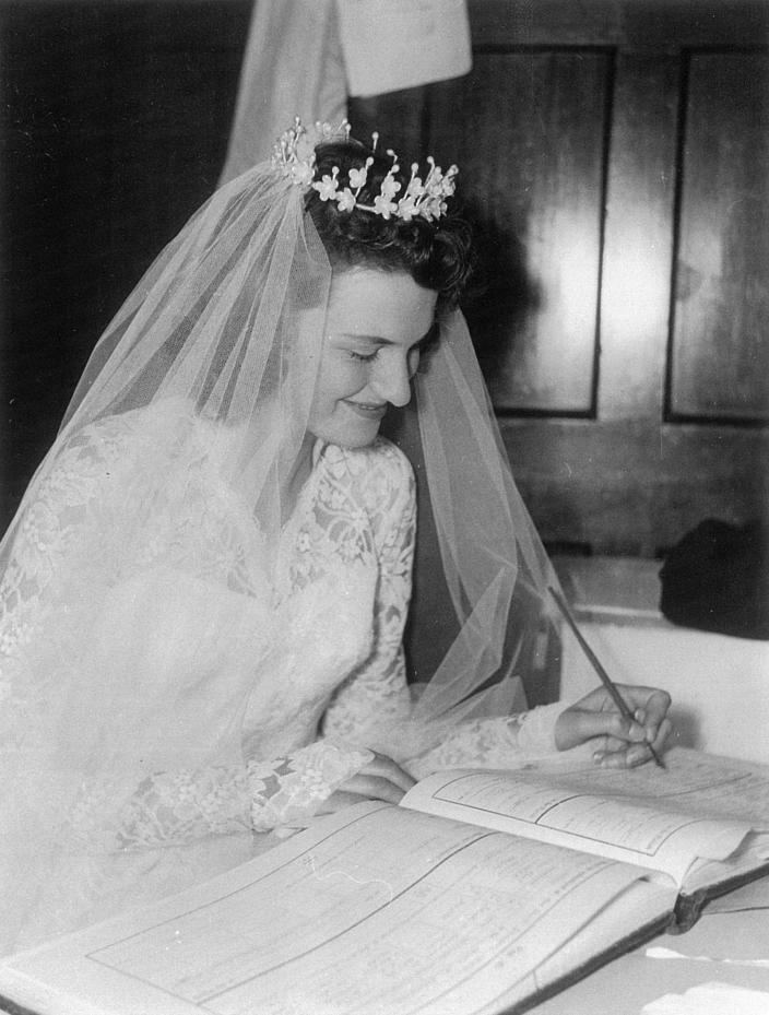 Wedding photo of Mrs Giles from 1956