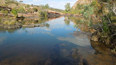 A gorge surrounded by rocky formations