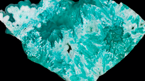 Polished slabs of chrysocolla and quartz from the DeGrussa copper mine, Western Australia.