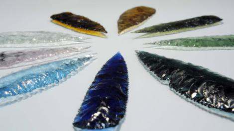 A series of colourful glass spear points