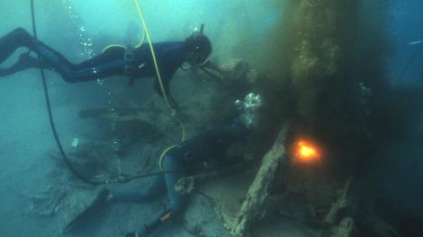 Divers exploring the SS Xantho wreck site