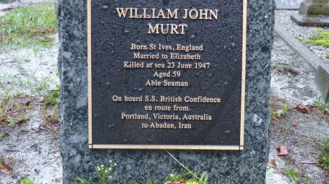 Headstone of William Murt lost at sea SS British Confidence, June 1947