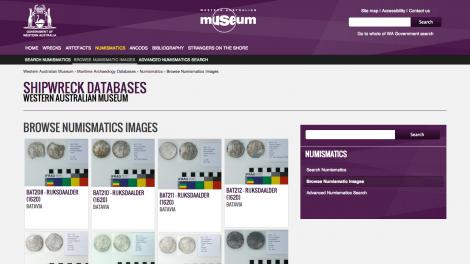 Screen grab of the Numismatics Database website