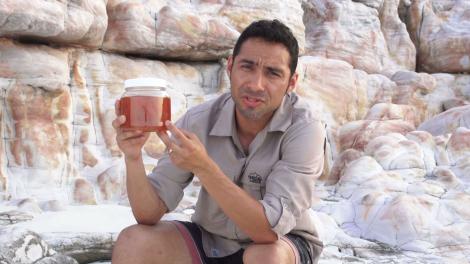 Oliver Gomez holding sponges collected from a reef