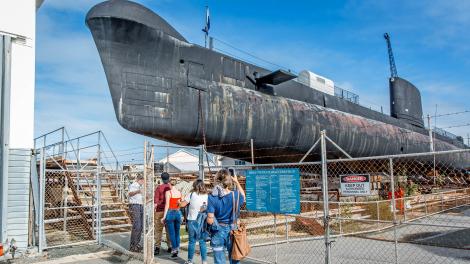 HMAS Ovens, an Oberon class submarine, located outside the WA Maritime Museum