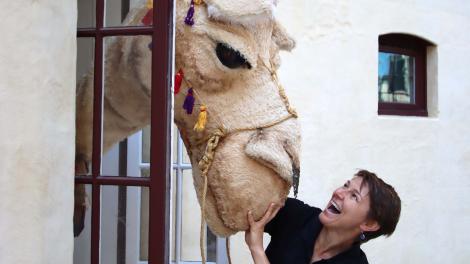 Ange Leech, Project Officer Regions, Western Australian Museum with Naqa, a camel puppet built by Karen Hethey at the WA Museum