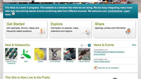 Screen grab of the homepage to the Atlas of Living Australia