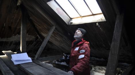 Dr Ian Godfrey inside the living quarters of the Main Hut in Antarctica