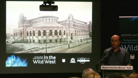 Ross Chadwick delivering a talk to an audience