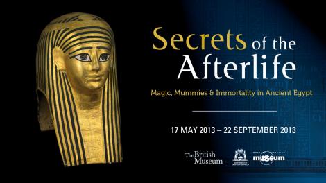 Golden cartonnage mummy-mask and exhibition logo