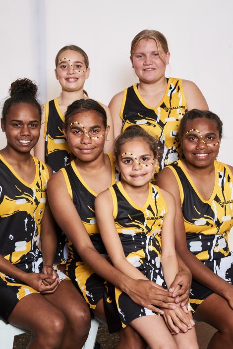 Potrait of Cuballing Netball Team: Alysha, Kayleigh, Rosie, Kaysha, Colleen and Ashanti