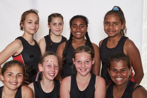 Potrait of Southern Districts Netball Team: Alissa, Ameliah, Kathleen, Emily, Pariz, Allirah, Takayah and Alysha 