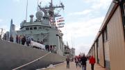 A navy ship docked at Fremantle Por