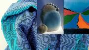A composite image featuring the artworks of three artists: Simone Widmer, Len McKenna and Valerie Dickmann
