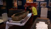 Performing conservation reporting on a sarcophagus prior to installation in the exhibition