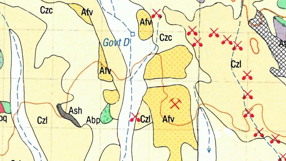 Map indicating where geological formations are found
