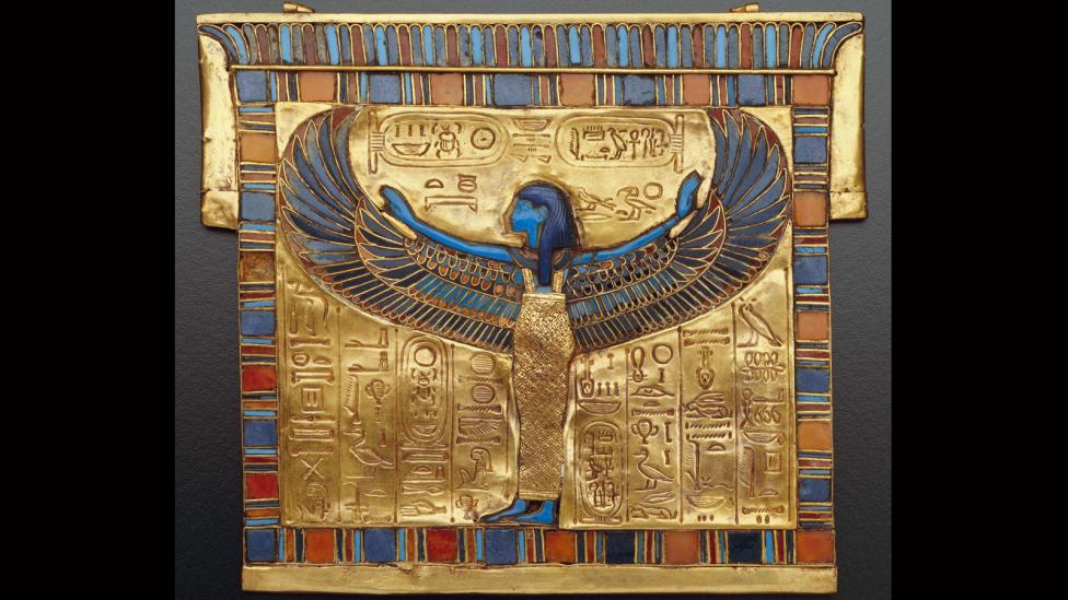 Egyptian gilded gold ornament depicting a bird-like figure