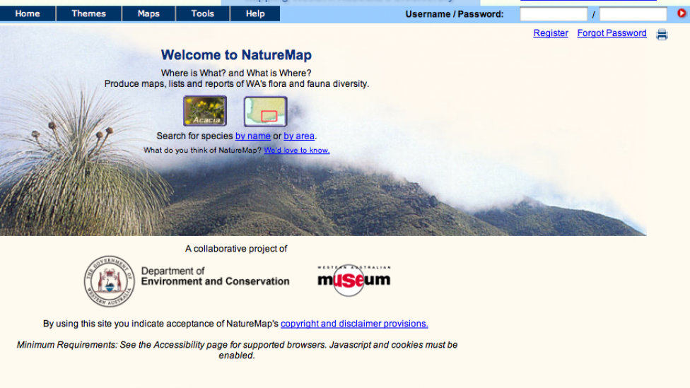 Screen grab of the NatureMap website