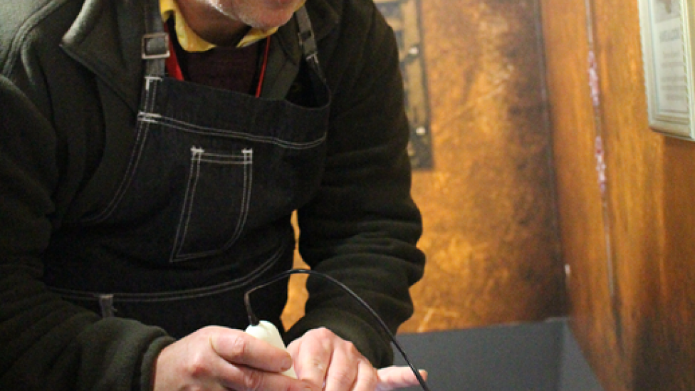 Volunteer using digital microscope in the STEAM Sub