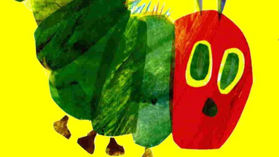 "A coloured illustrated caterpillar from the book The Very Hungry Caterpillar."