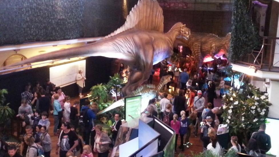 Crowds inside the Dinosaur Discover exhibition