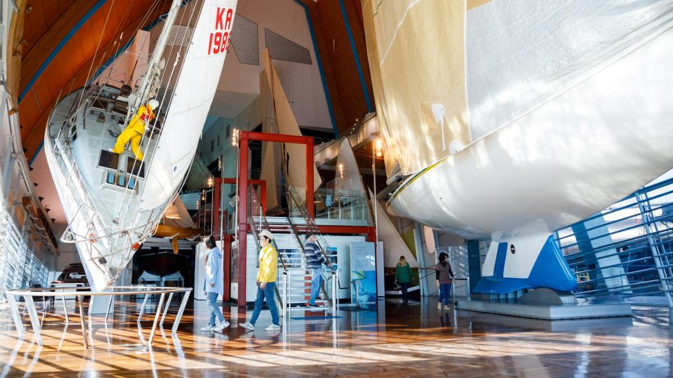 Image of gallery showing the Australia II yacht on the right and the Parry Endeavour yacht on the left