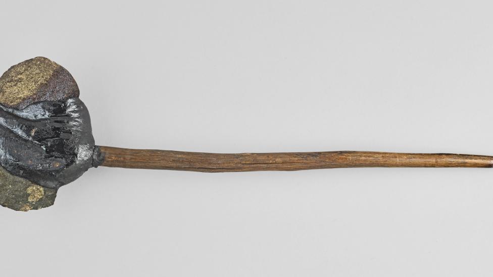 Circa 1830s axe made from wood, stone and resin