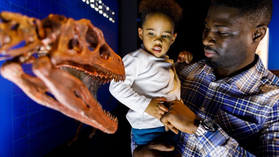 Father and child enjoying school holidays at the WA Museum 