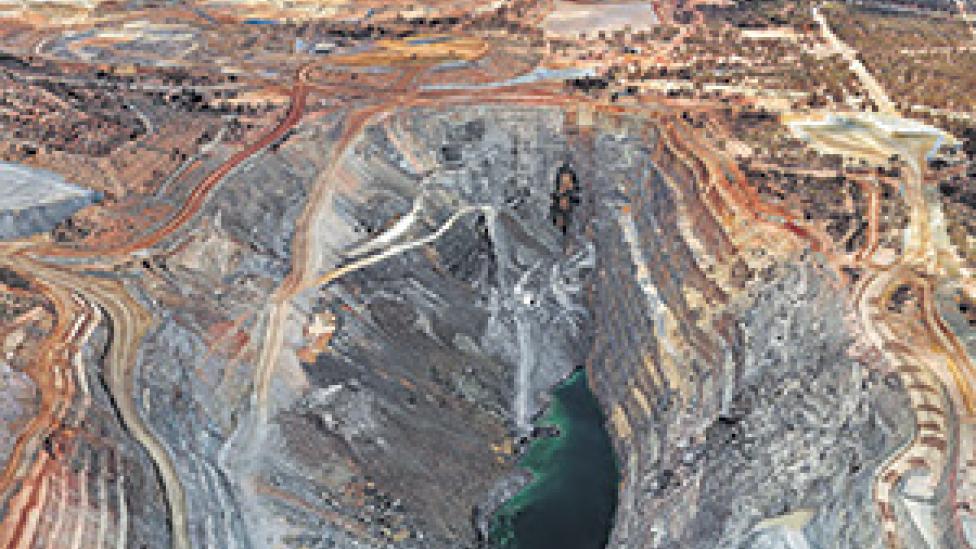 Aerial view of the superpit mining operation