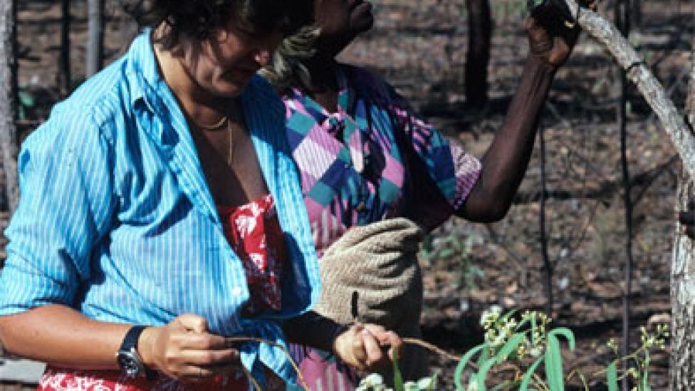 Moya Smith and Esther Paddy in an Australian forest