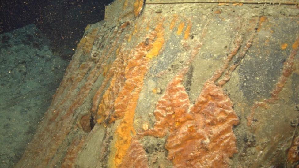 close-up of previously unseen 15cm shell hole through bridge