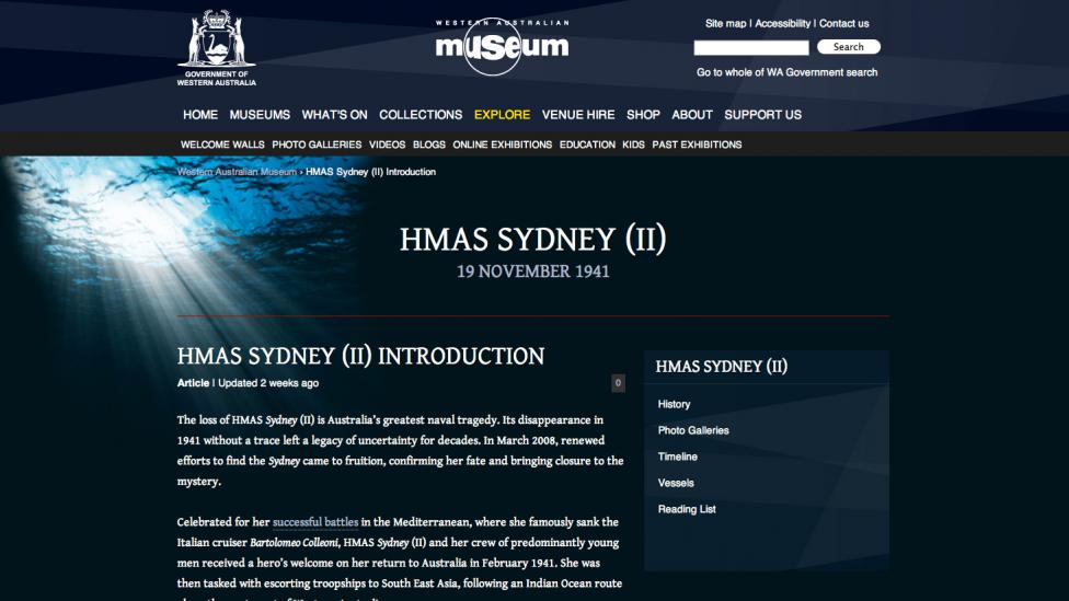 Screen grab from the HMAS Sydney (II) website