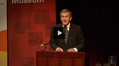 Neil MacGregor, Director, British Museum on stage giving his talk